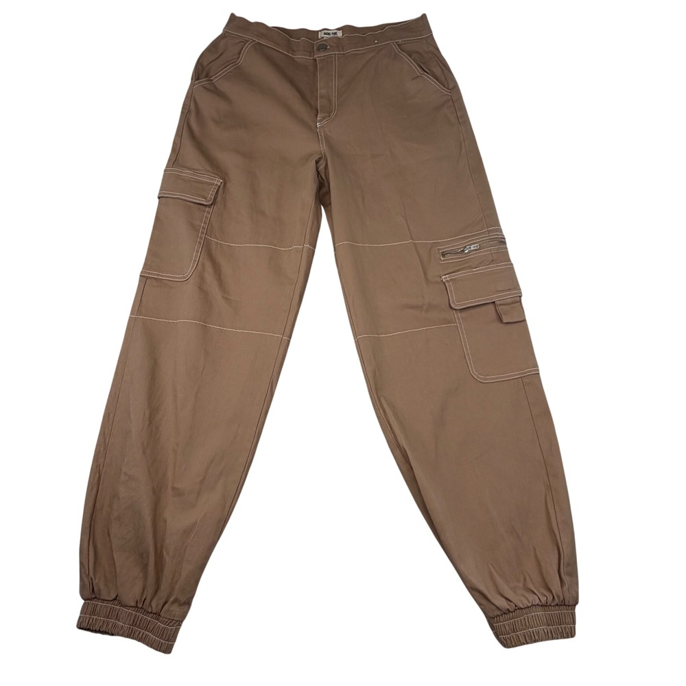 Rachel Paige Cargo Jogger Pants‎ Brown Contrast Stitch Utility Womens L